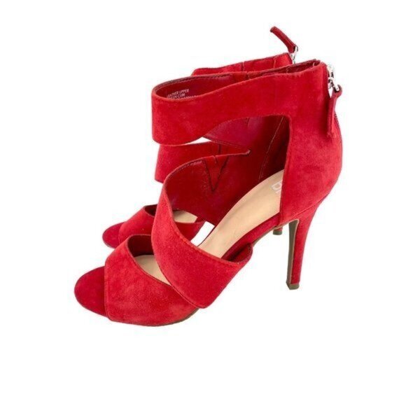 BP. Heels Red Suede Leather Allie Strappy Sandals Stiletto Shoes SZ 7 - Picture 1 of 9